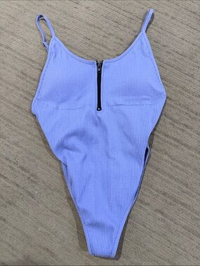 Forever 21 Ribbed Bodysuit with Front Zip - Lavender/periwinkle color